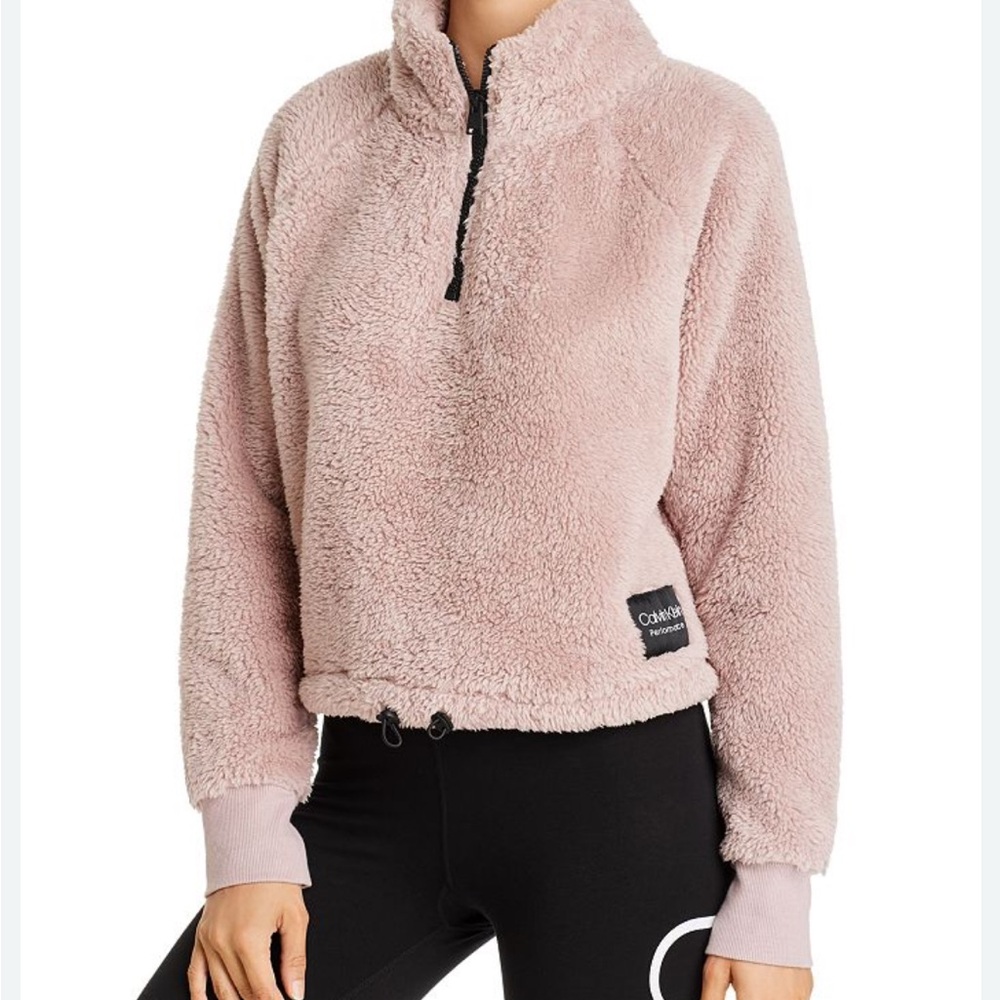 Calvin Klein Mauve Cropped Faux Fur Half-Zip Performance